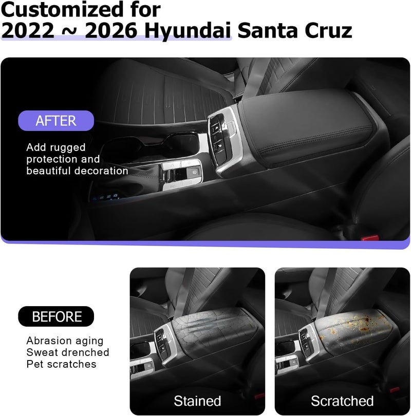 LUWU 2025 2026 Santa Cruz Center Console Cover Compatible with 2022 2023 2024 2025 2026 Santa Cruz Accessories Armrest Cover Center Console Pad Armrest Console Cover (Thin Black) - Image 2